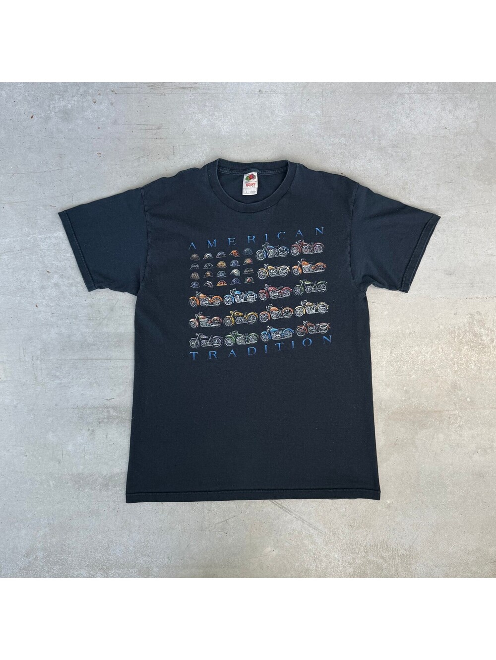 Vintage 2000s American Tradition Motorcycle USA Flag Graphic Black Large